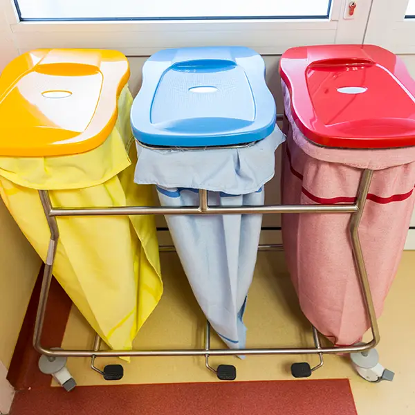 color coded operating room waste separation bins